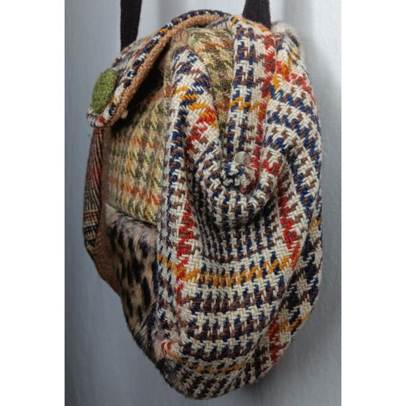 Range of Emotion Jeanea Michelle Purse Dont Forget Your Coat Brown Patches Wool - Picture 15 of 16